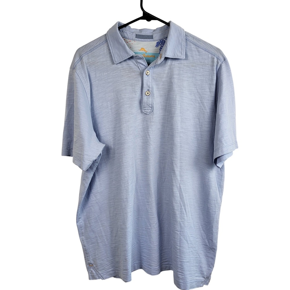Tommy Bahama Mens Medium Pima Cotton Polo Shirt Blue Short Sleeve Island Zone